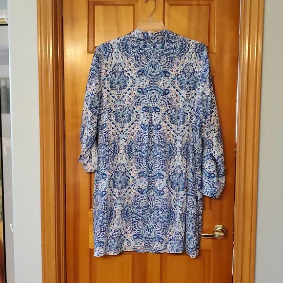 Lilly Pulitzer Lilith Tunic Button Dress In Blue And Aqua Pattern Size XL - Picture 12 of 12